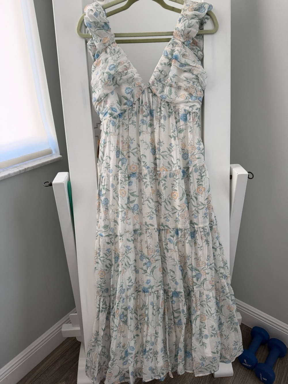 MARBLE Cream Maxi Dress with Blue & Peach Floral